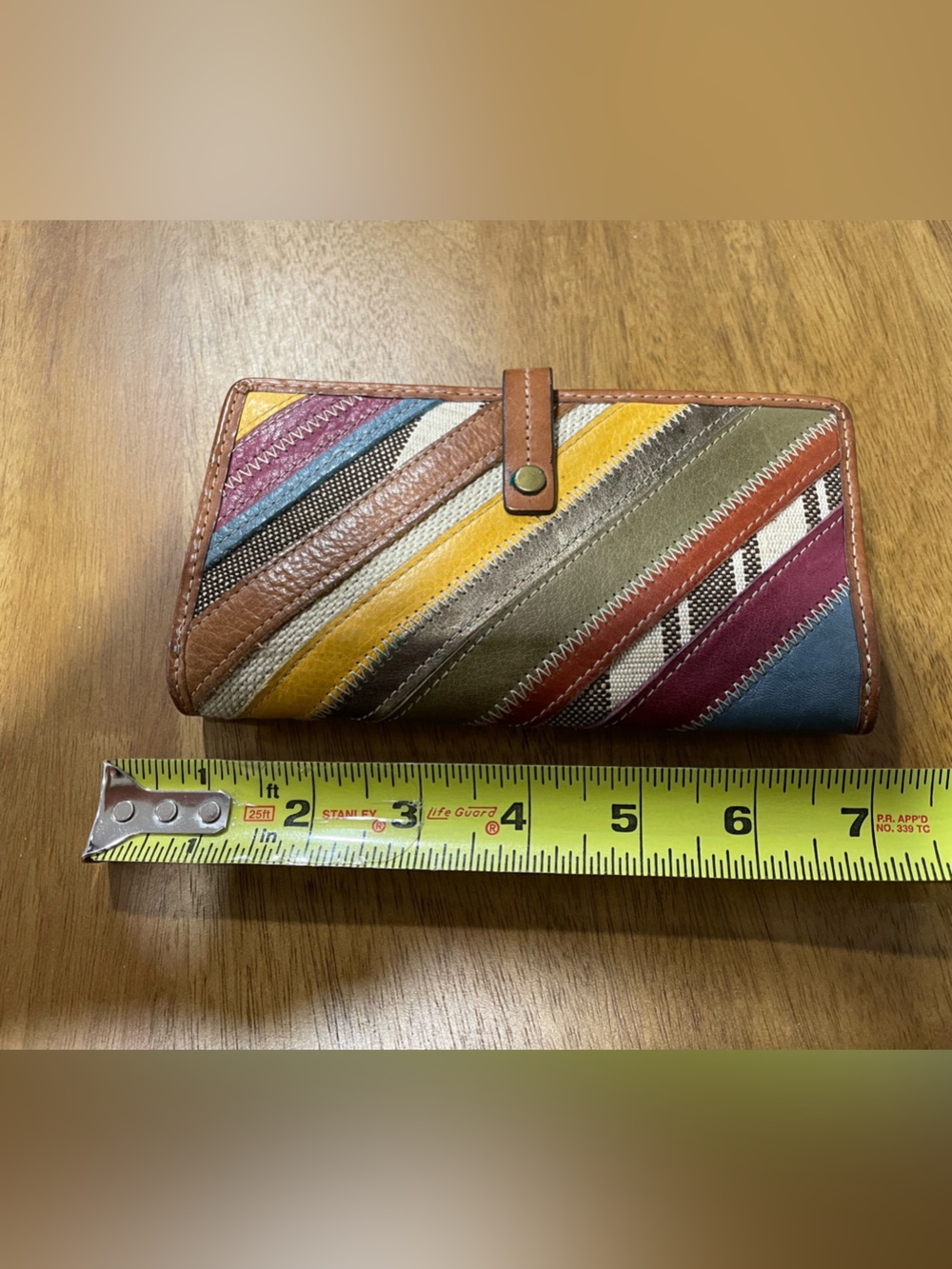 Multicolor Leather Patchwork Men's Wallet - Striped Diagonal Design